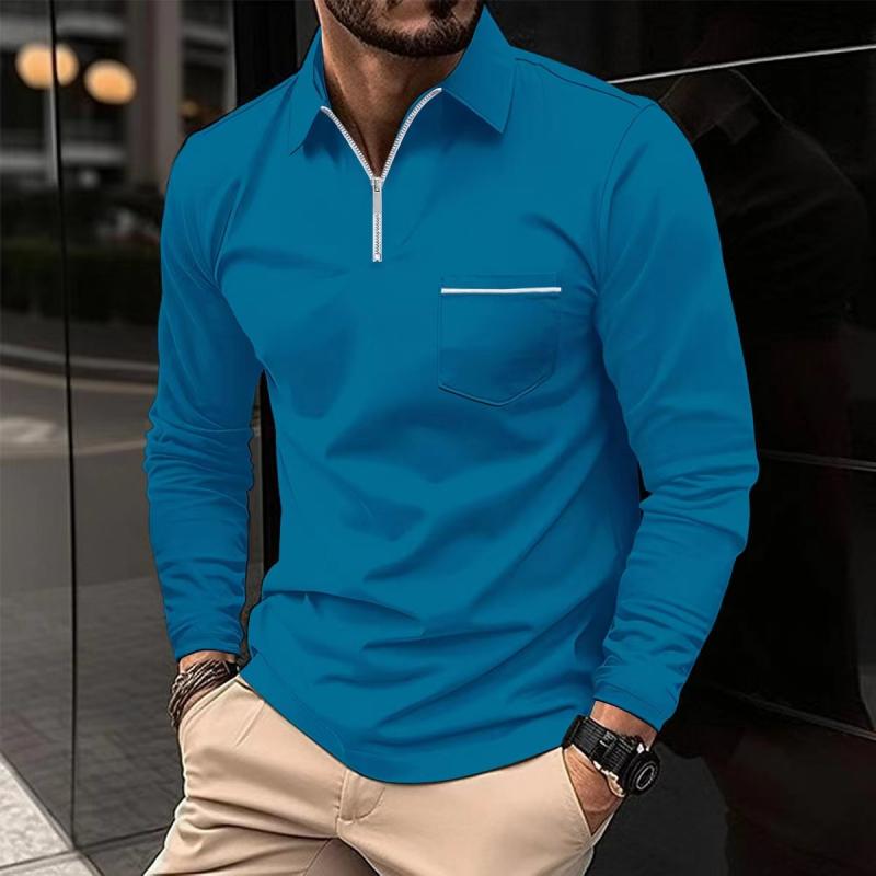 Polo homme premium à manches longues, coupe élégante, chemise décontractée confortable avec poche poitrine.
