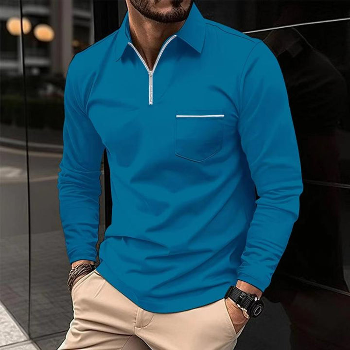 Polo homme premium à manches longues, coupe élégante, chemise décontractée confortable avec poche poitrine.