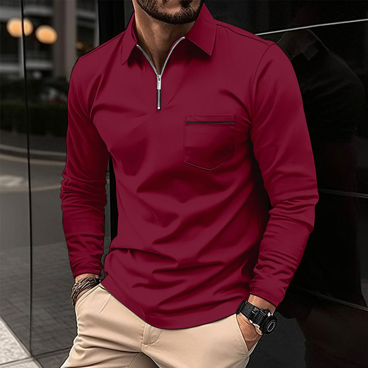 Vêtement homme : polo manches longues premium, idéal pour un look décontracté ou élégant, avec poche pratique.