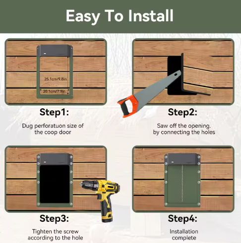 Porte automatique poulailler: ouverture/fermeture programmée. Sécurité optimale pour vos poules.  Installation facile.