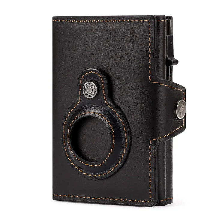 Porte-cartes AirTag homme en cuir élégant, noir, protection RFID, pour un rangement sécurisé