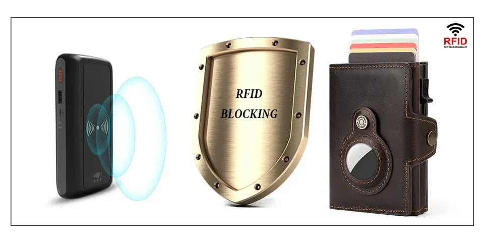 Vue latérale du porte-cartes homme en cuir RFID, illustrant sa minceur même avec plusieurs cartes