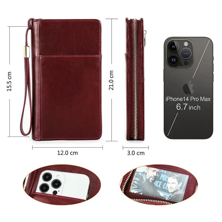 Portefeuille de voyage femme en cuir marron, compact pour cartes et documents voyage