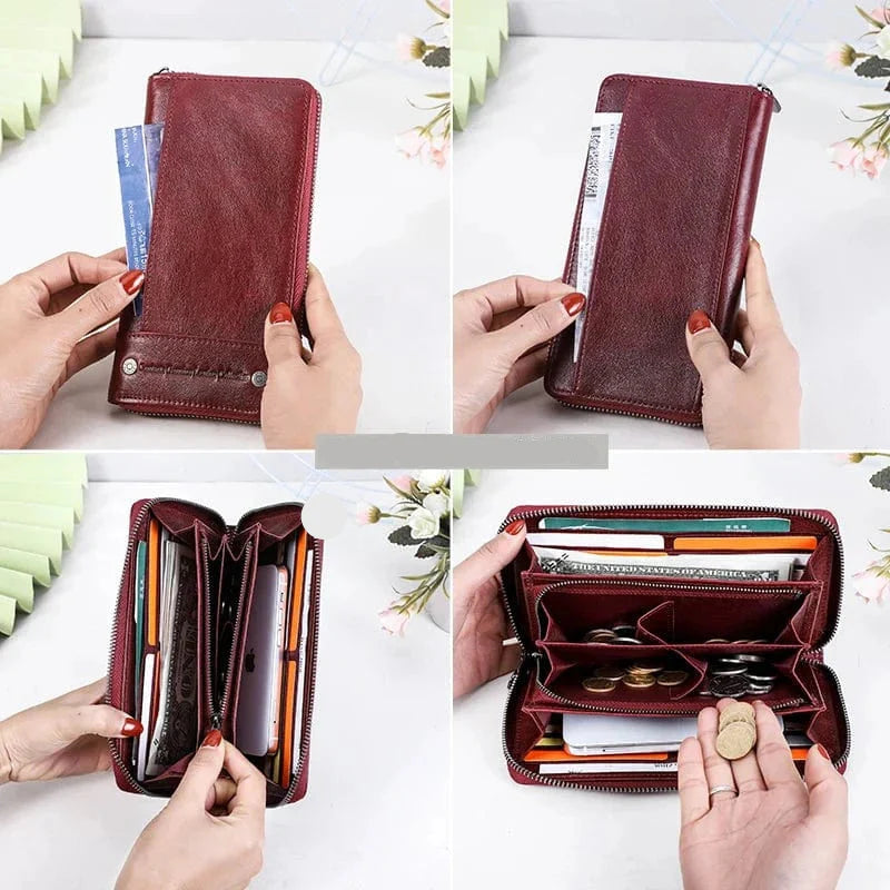 Accessoire mode femme : porte-cartes en cuir grainé, design épuré, couleur neutre