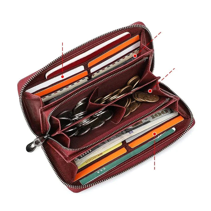Porte-cartes femme avec fermeture éclair, cuir souple, rangement pratique