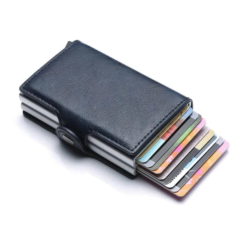 Porte-cartes RFID marron en cuir véritable pour homme, fin et sécurisé.