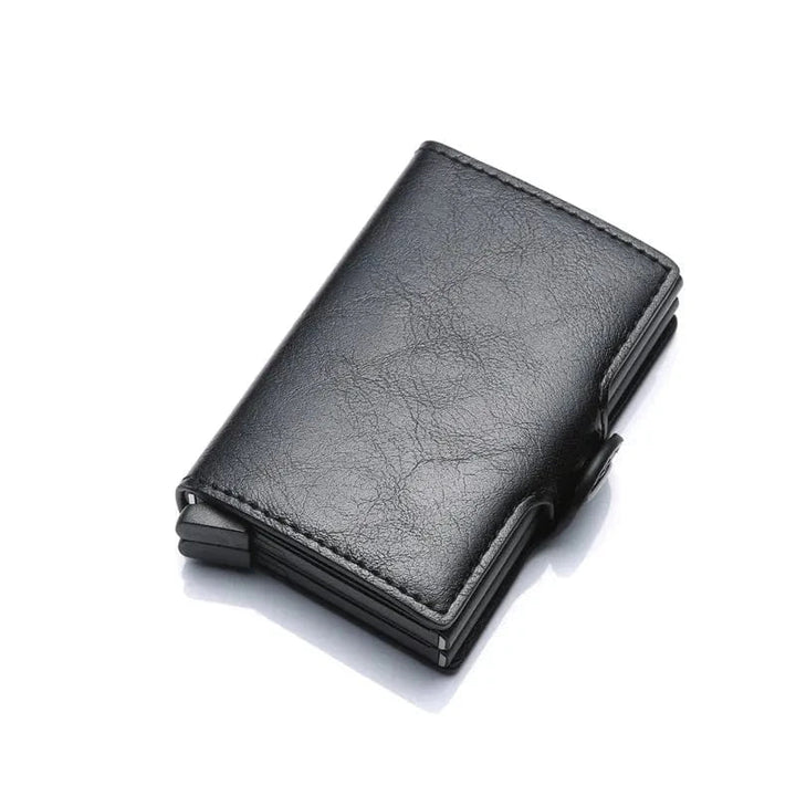 Porte-cartes portefeuille homme en cuir noir, offrant sécurité RFID pour vos cartes.
