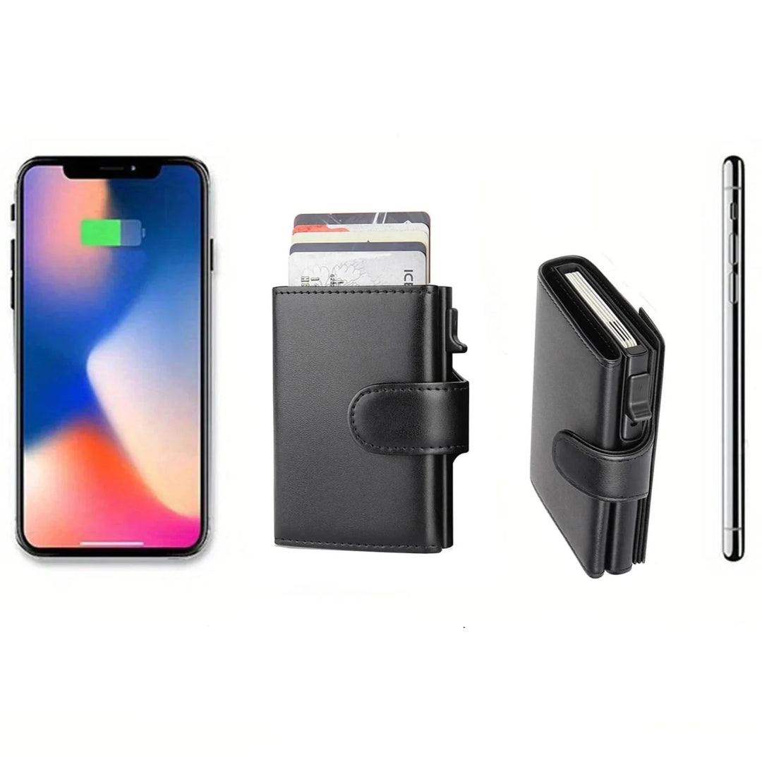 Porte-cartes en cuir lisse noir, conçu pour hommes soucieux de la sécurité et du style, anti-RFID.