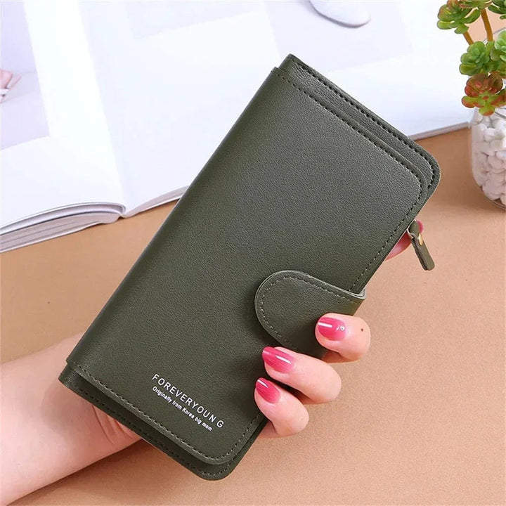 Porte-cartes en cuir PU bordeaux, pour femme, doté d'un bouton pression sécurisé, très compact.