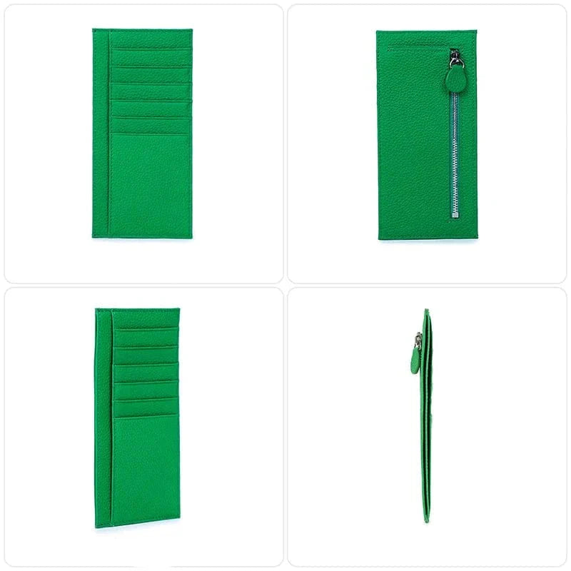 Porte-cartes femme en cuir véritable marron, design mince, pour usage quotidien