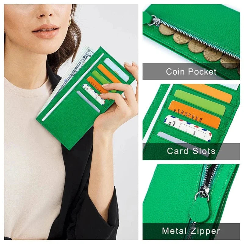 Porte-cartes femme portefeuille rouge, cuir grainé, style élégant et fonctionnel