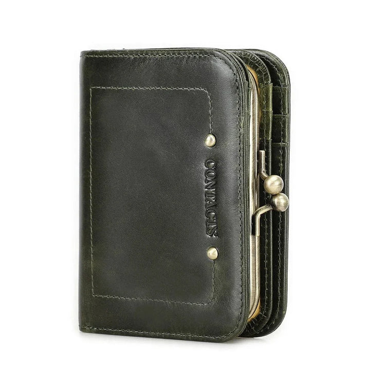 Coffret cadeau avec porte-cartes femme en cuir véritable, prêt à être offert, un présent idéal.