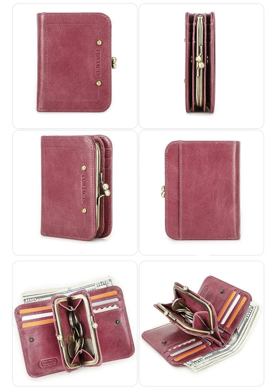 Porte-cartes femme en cuir bleu marine, posé sur une surface neutre, élégant et discret.