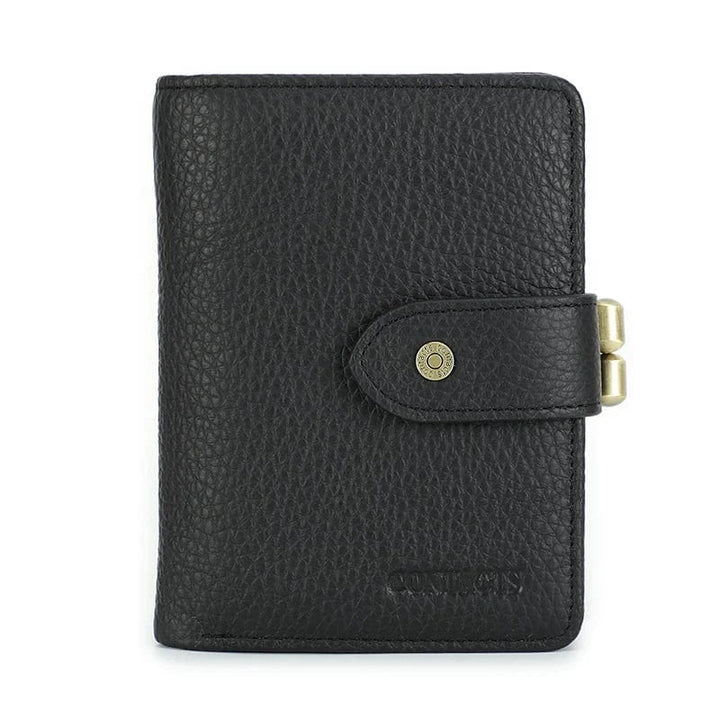 Porte-cartes en cuir grainé gris foncé pour femme, résistant, compartiments sécurisés, cadeau femme
