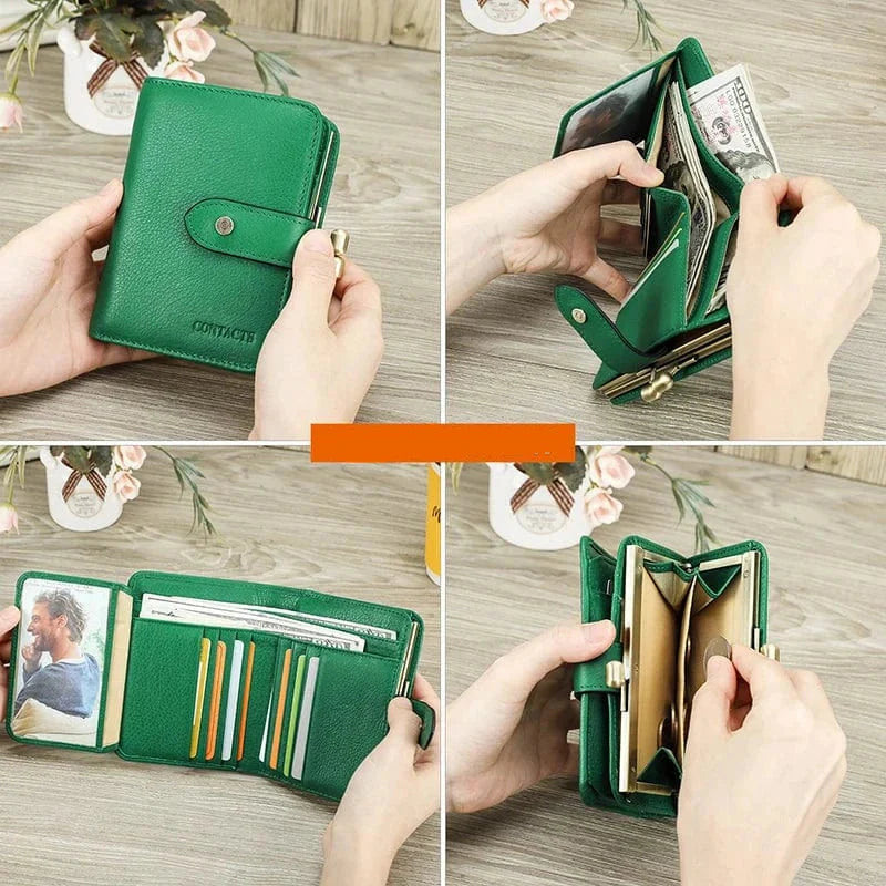 Porte-cartes de luxe en cuir marron foncé pour femme, design ultra-fin, idéal pour cartes et billets
