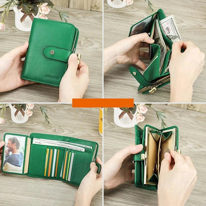 Porte-cartes de luxe en cuir marron foncé pour femme, design ultra-fin, idéal pour cartes et billets