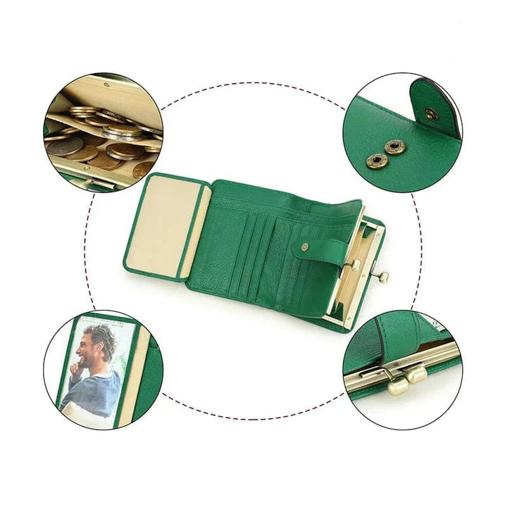 Porte-cartes femme compact en cuir grainé bleu marine, parfait pour un rangement organisé et discret