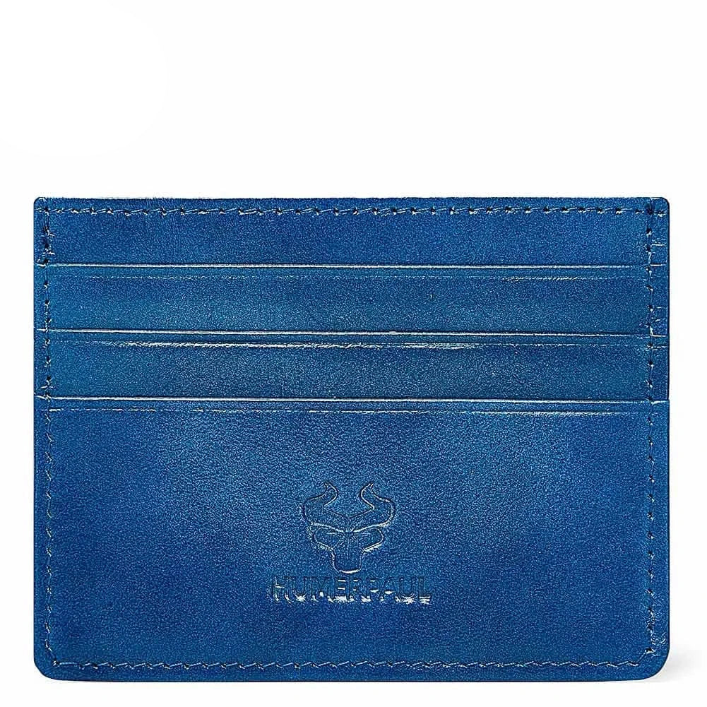 Porte-cartes de poche fin en cuir véritable marron, avec protection anti-fraude RFID intégrée.