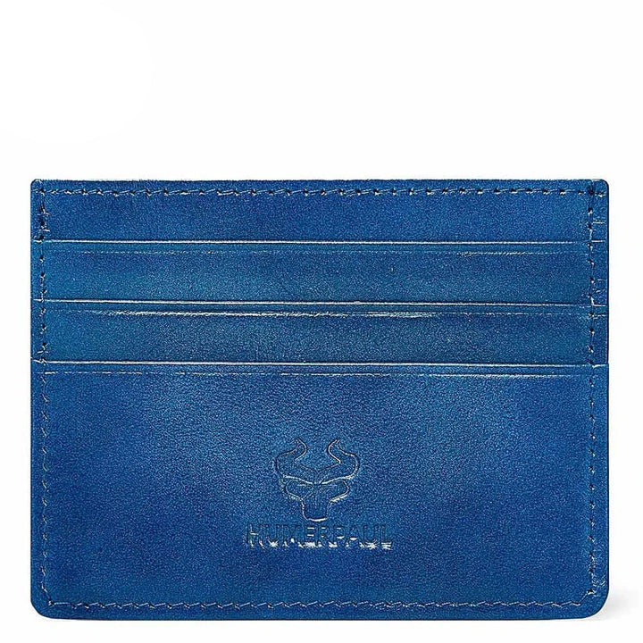 Porte-cartes de poche fin en cuir véritable marron, avec protection anti-fraude RFID intégrée.