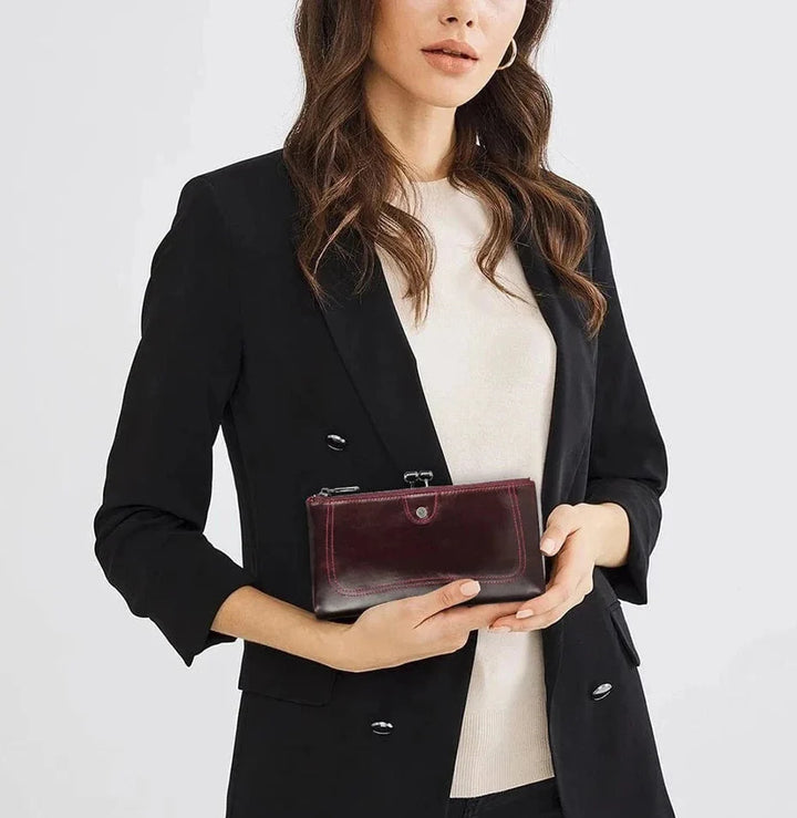Porte-cartes femme en cuir véritable avec fermeture à bouton-pression, RFID sécurisé