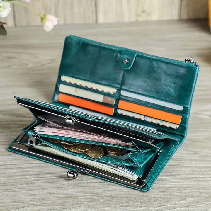 Porte-cartes bleu en cuir véritable, accessoire RFID compact pour femmes