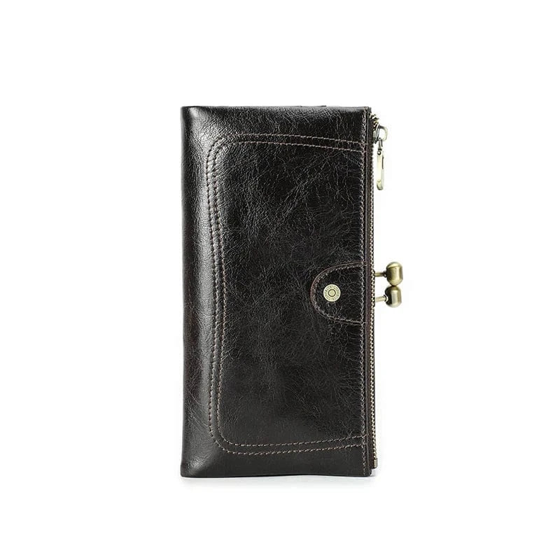 Intérieur d'un porte-cartes en cuir noir, avec fentes pour cartes et blocage RFID