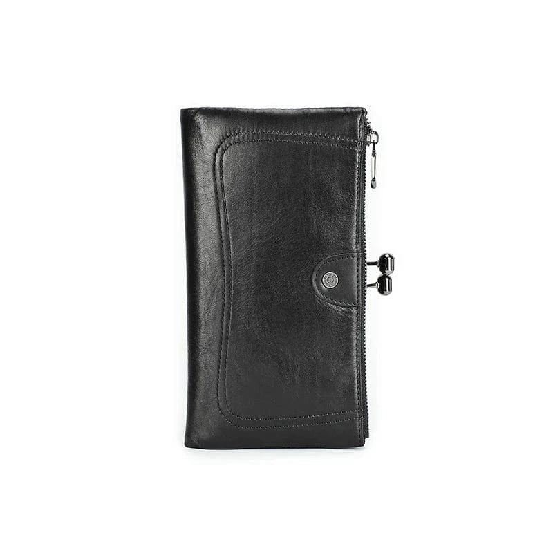 Porte-cartes en cuir rouge, RFID, posé sur une surface en bois, accessoire femme