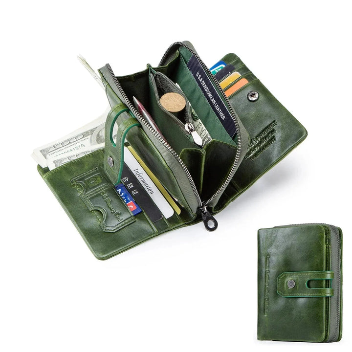 Porte-cartes monnaie élégant en cuir pour femme, compact et chic, idéal pour cartes et monnaie