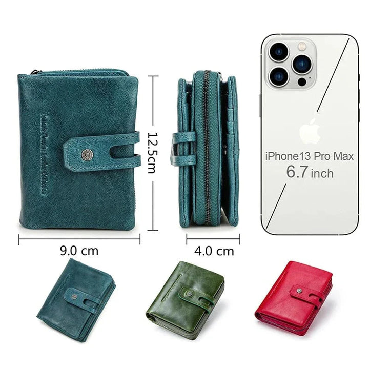 Porte-cartes monnaie femme en cuir bleu marine, accessoire chic et pratique de petit format