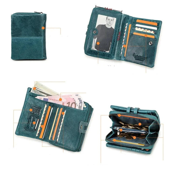 Portefeuille femme en cuir rouge vif, compact avec compartiment monnaie, cadeau idéal