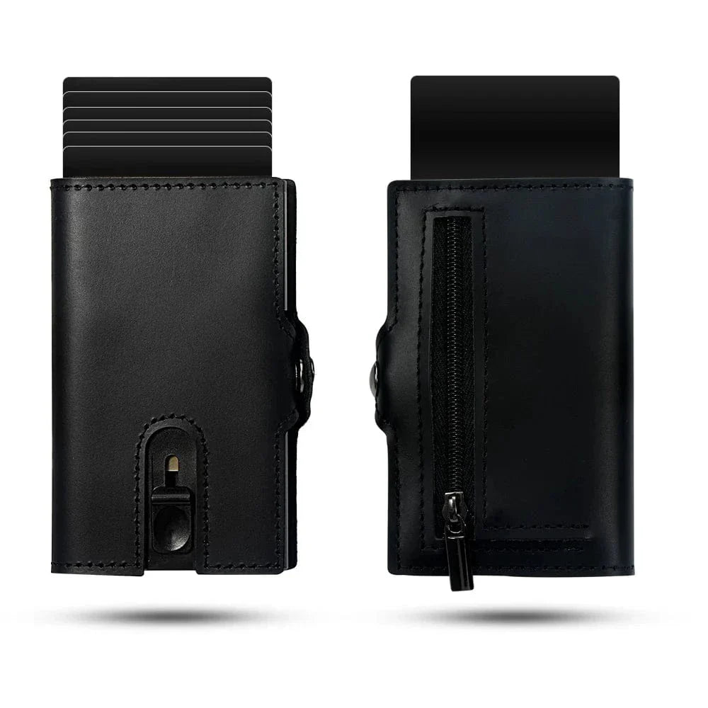Porte-monnaie noir en cuir véritable avec compartiments pour cartes, accessoire homme élégant