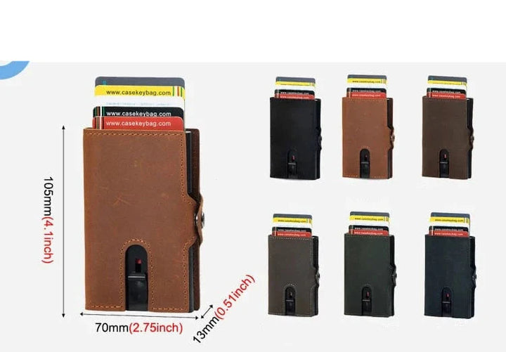 Porte-cartes compact en cuir noir pour hommes, doté d'un mécanisme d'éjection pop-up intelligent