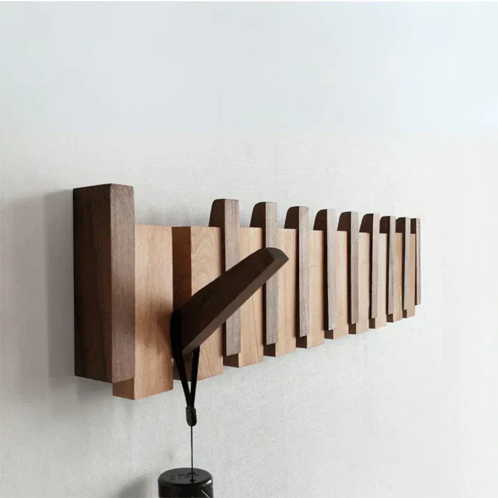 Porte-manteau mural Japandi élégant. Design minimaliste, bois & métal. Rangement fonctionnel pour entrée.