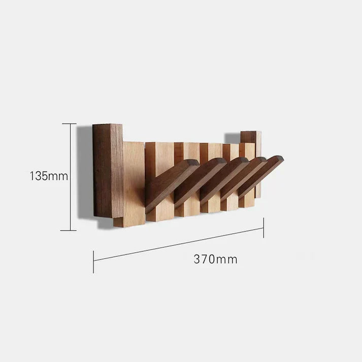 "Porte manteaux mural en bois hêtre et noyer, design piano, élégant et pratique, 4 à 8 crochets, idéal pour entrée et salon."