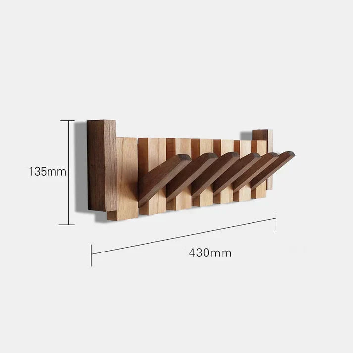 "Porte manteaux mural en bois hêtre et noyer, design piano, élégant et pratique, 4 à 8 crochets, idéal pour entrée et salon."