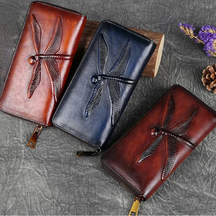 Porte-monnaie et cartes en cuir marron grainé pour femme, style rétro élégant