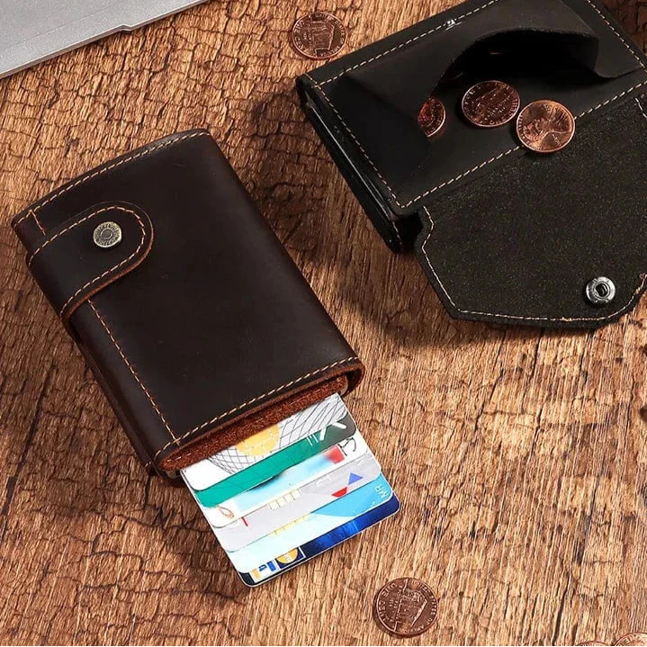 Porte-monnaie homme en cuir véritable noir, protection anti-RFID, style vintage, accessoires masculins