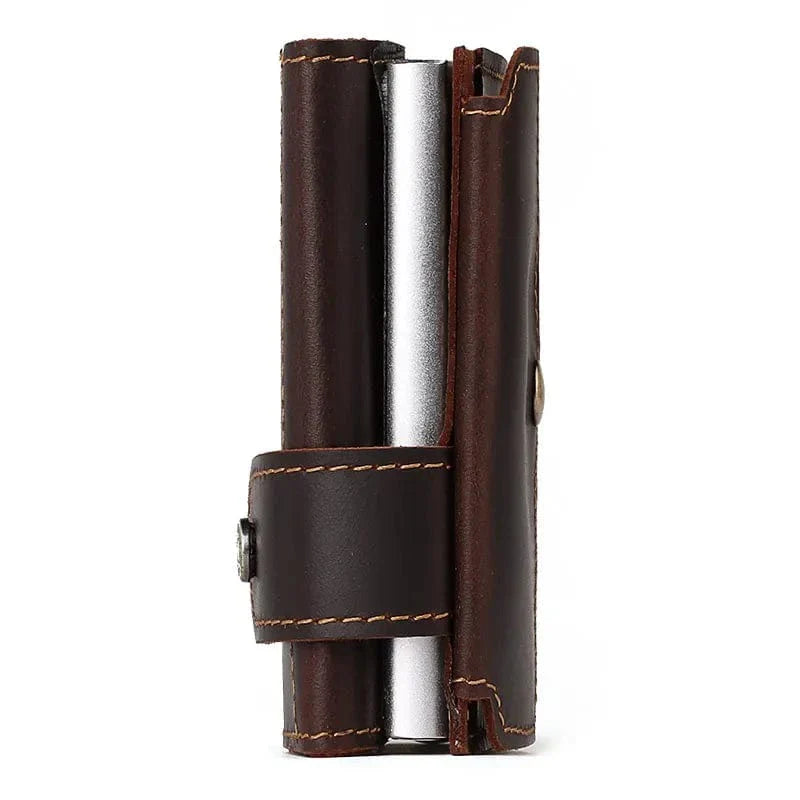Porte-monnaie compact pour homme en cuir de vachette couleur café, avec blocage RFID, format pratique