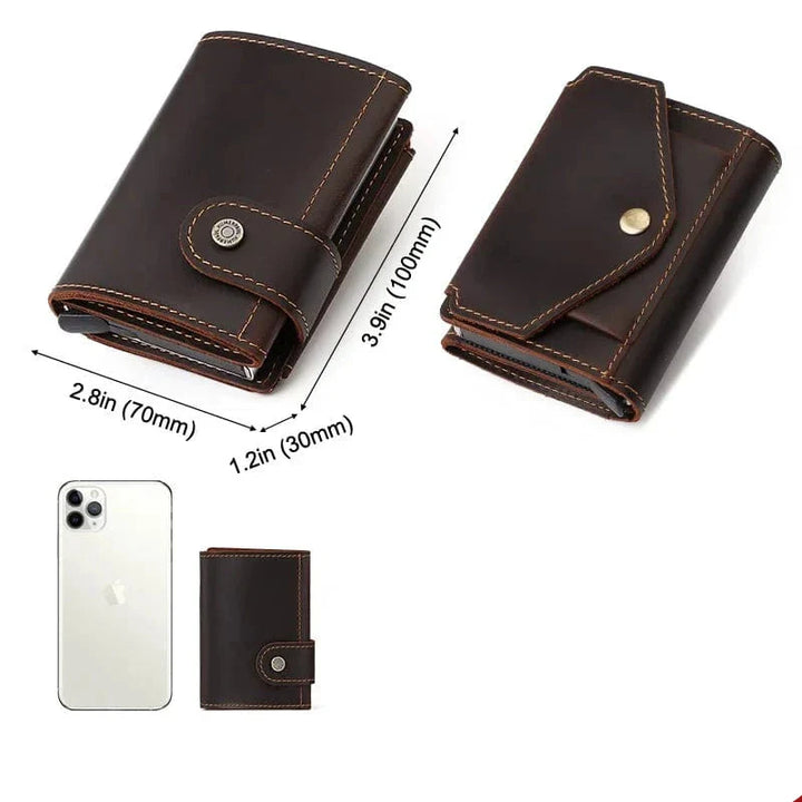 Porte-monnaie vintage pour homme en cuir marron, protection RFID intégrée, idéal pour cartes et monnaie