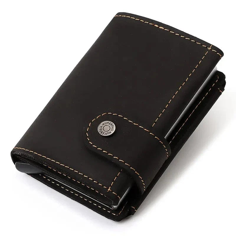 Portefeuille homme en cuir véritable couleur café, avec de multiples emplacements et blocage RFID
