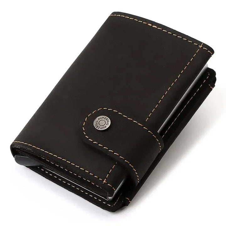 Portefeuille homme en cuir véritable couleur café, avec de multiples emplacements et blocage RFID