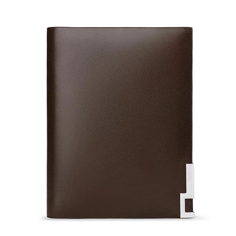 Portefeuille en cuir homme, format compact, idéal pour les déplacements, disponible en marron et noir.