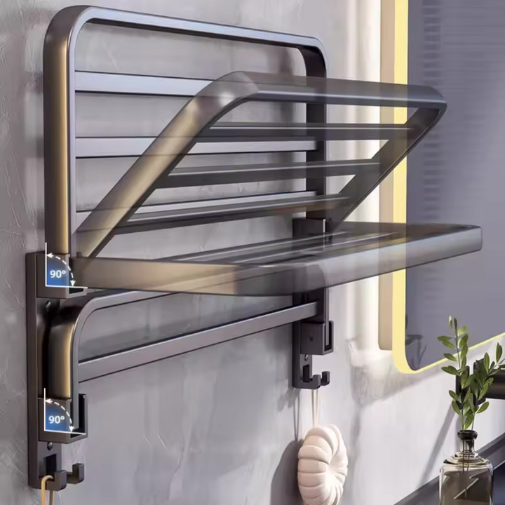 "Porte-serviettes ventouse compact blanc sur mur, design pliable et installation facile sans perçage, idéal salle de bain."