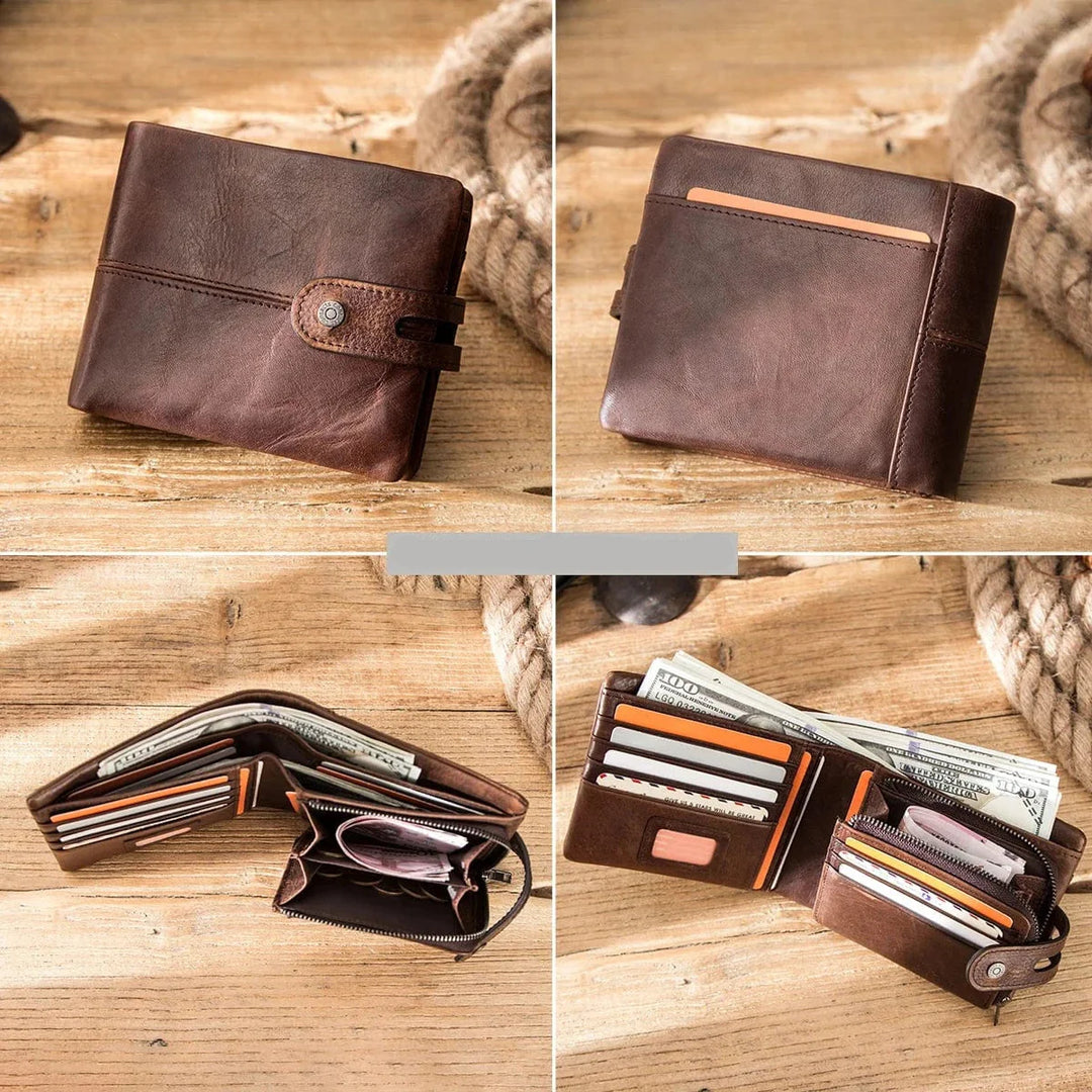 Portefeuille homme en cuir véritable, avec plusieurs emplacements pour cartes