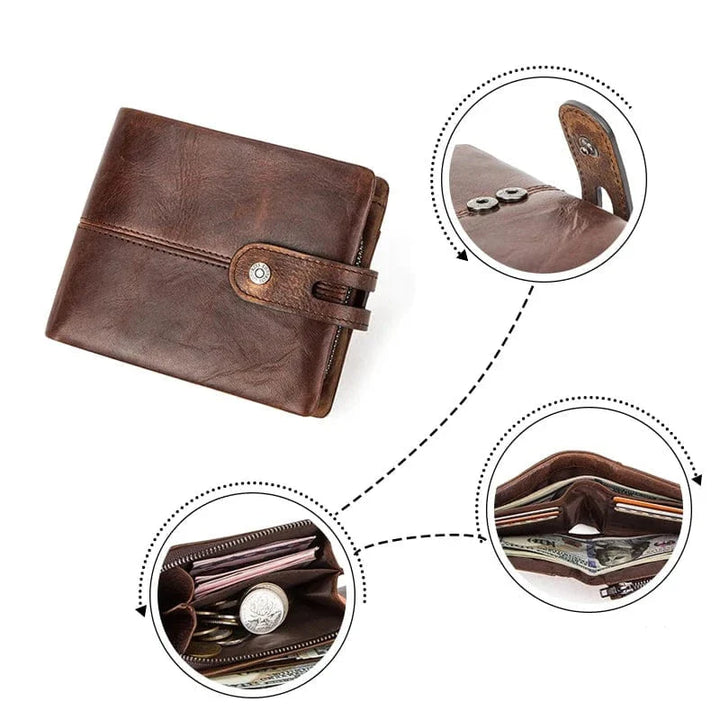 Accessoire compact en cuir pour hommes, avec des coutures soignées