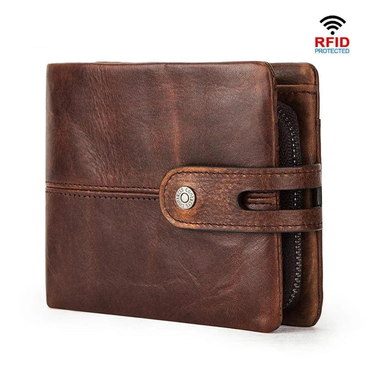 Portefeuille rectangulaire en cuir couleur café, design minimaliste et élégant