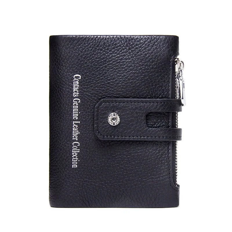 Portefeuille compact femme, illustration de ses dimensions par rapport à une main feminine.