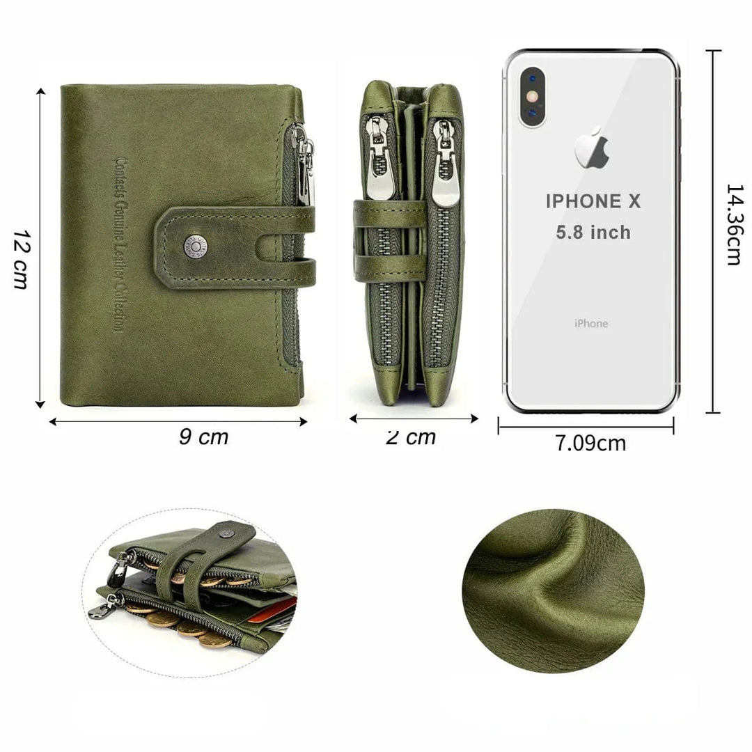 Portefeuille compact femme, vue ouverte montrant les compartiments pour cartes et billets.