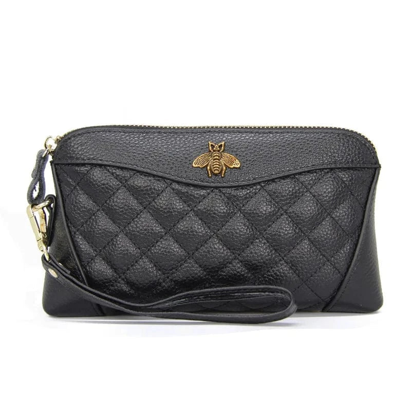 Portefeuille compagnon femme en cuir noir élégant, multiples compartiments, style classique