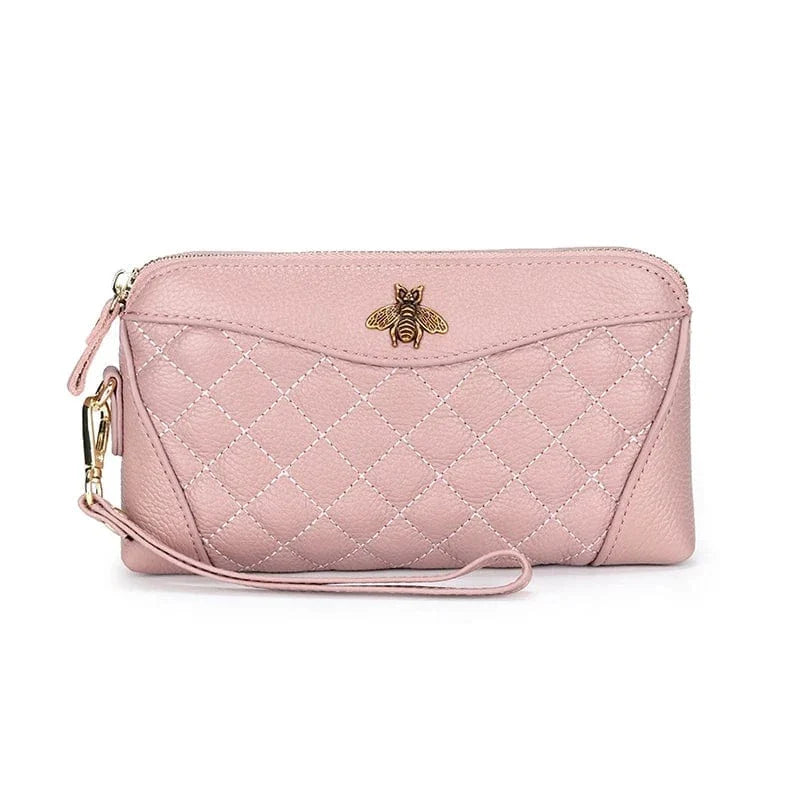 Portefeuille compagnon rose en cuir, élégant et féminin, avec rangement optimisé pour femmes